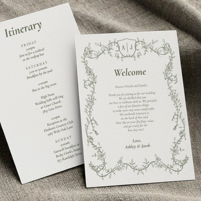 Programa Carta e Itinerário de Casamento Botânico em Verde  (Criador carregado)