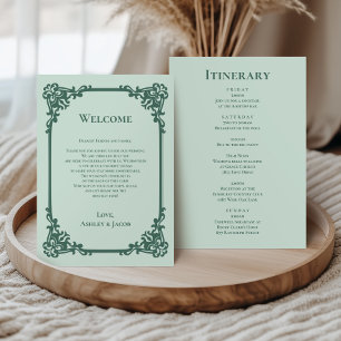 Programa Carta e Itinerário de Casamento com Moldura Verde