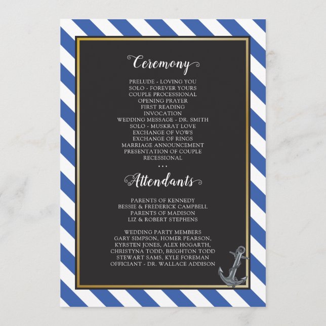 Programa Casamento à vela de barcos náuticos Anchor fabulos (Verso)