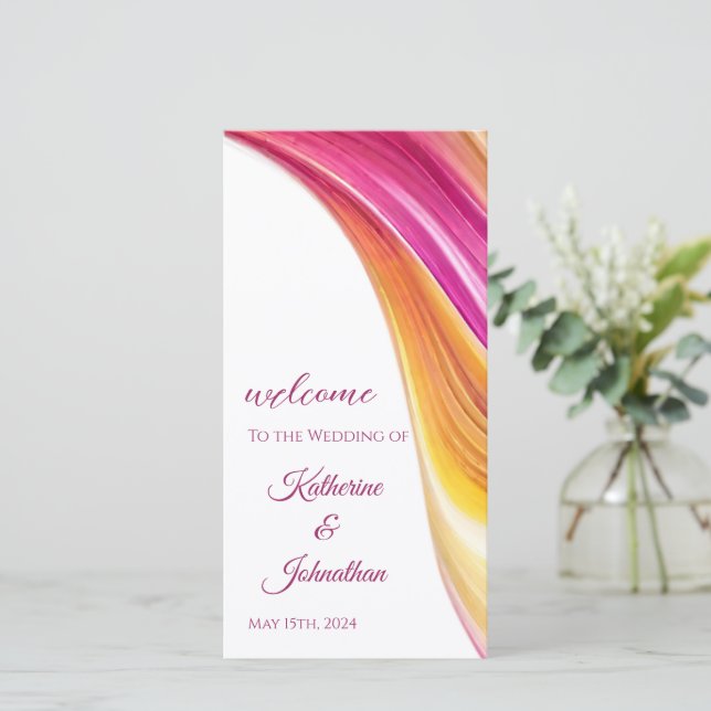 Programa Casamento - Abstrato cor-de-rosa-laranja  (Em pé/Frente)