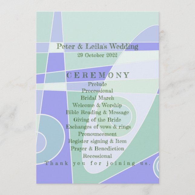 Programa Casamento Abstrato Pastel Purple Green (Frente)
