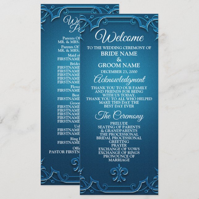 Programa Casamento Antigo Geométrico Azul Turquesa Elegante (Frente/Verso)