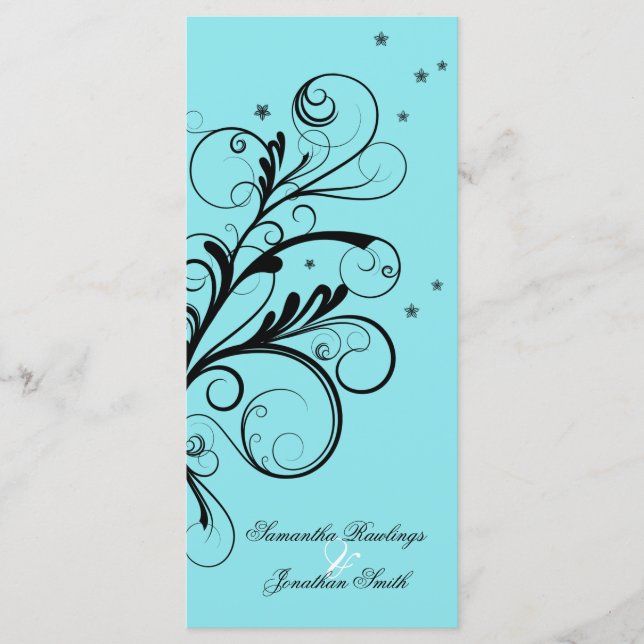 Programa Casamento Aqua Blue Floral Elegante Swirl (Frente)