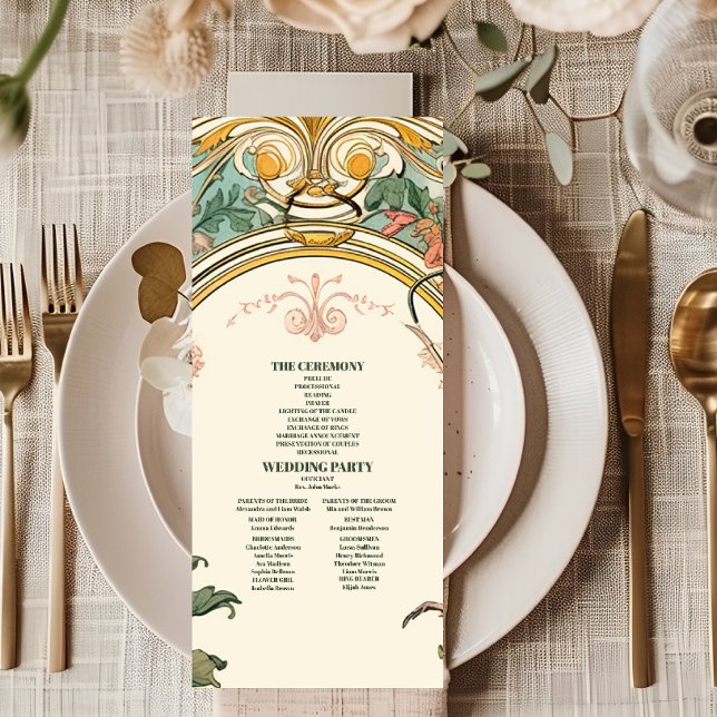 Programa Casamento Art Nouveau Floral Vintage (Criador carregado)