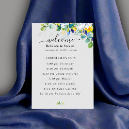 Programa Casamento azul-branco floral elegante