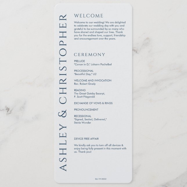 Programa Casamento Azul do Marinho Moderno Elegante (Frente)