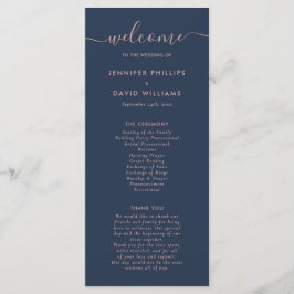 Programa Casamento Azul e Blush do Marinho de Script Elegan