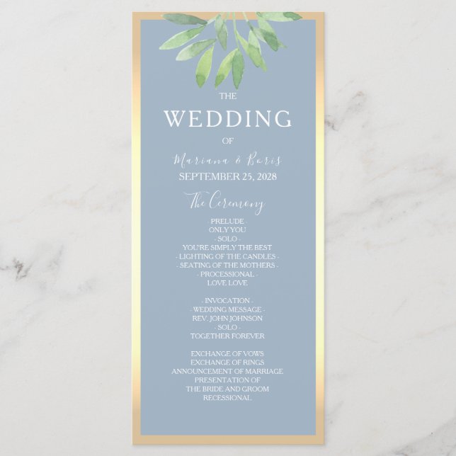 Programa Casamento Azul Greenery Dusty (Frente)