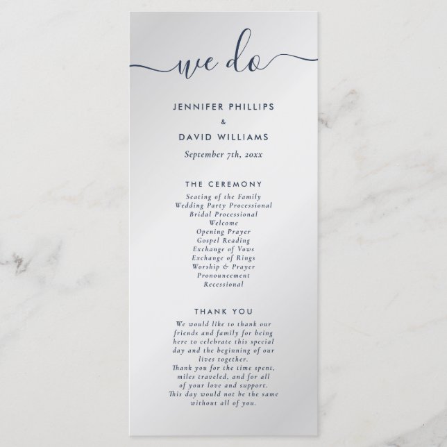 Programa Casamento Azul Marinho e Prata Moderno (Frente)