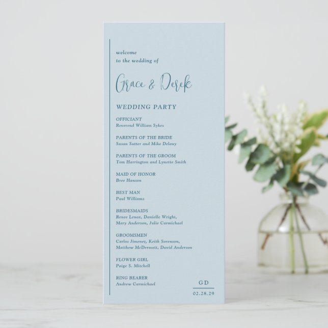 Programa Casamento Azul Moderno com Elegância Discreta (Em pé/Frente)