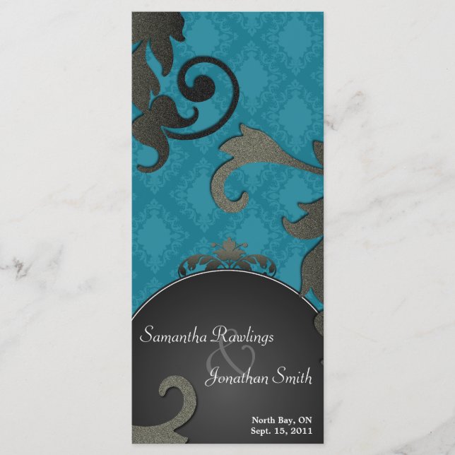 Programa Casamento - Azul, preto e branco - Damasc (Frente)