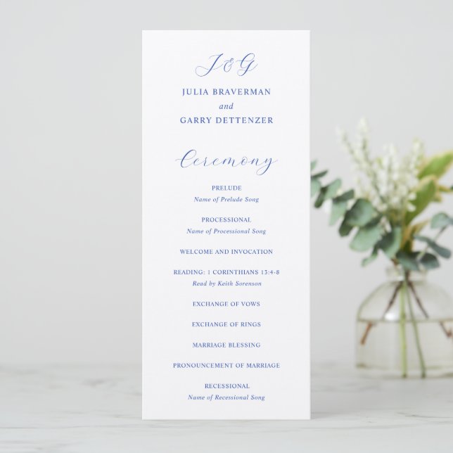Programa Casamento Azul Real Tradicional Elegante (Em pé/Frente)