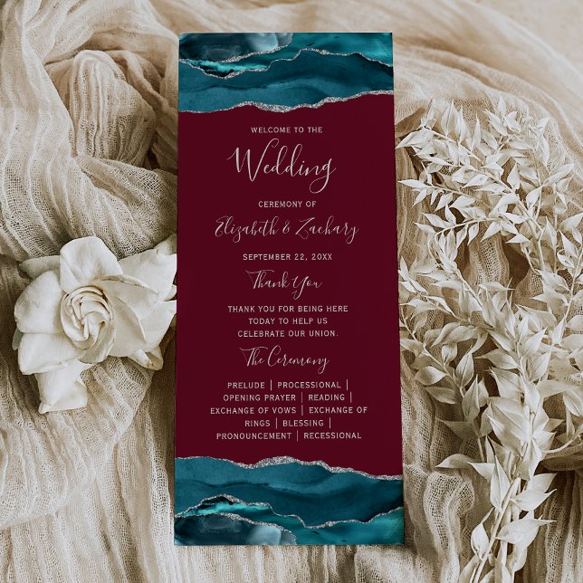 Programa Casamento Azul Teal Prata Ágata Burgundy (Criador carregado)