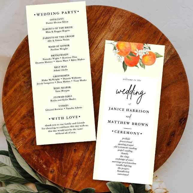 Programa Casamento Boho Abstrato no Jardim Laranja (Boho abstract orange wedding program keeps guests informed with warm, artistic charm.)