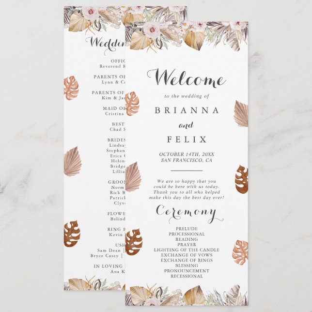Programa Casamento Boho Neutro Rústico (Frente/Verso)