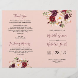 Programa Casamento Borgonha Blush Watercolor Flora