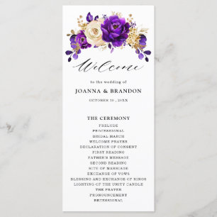 Programa Casamento Botânico Dourado Violeta Roxo Real