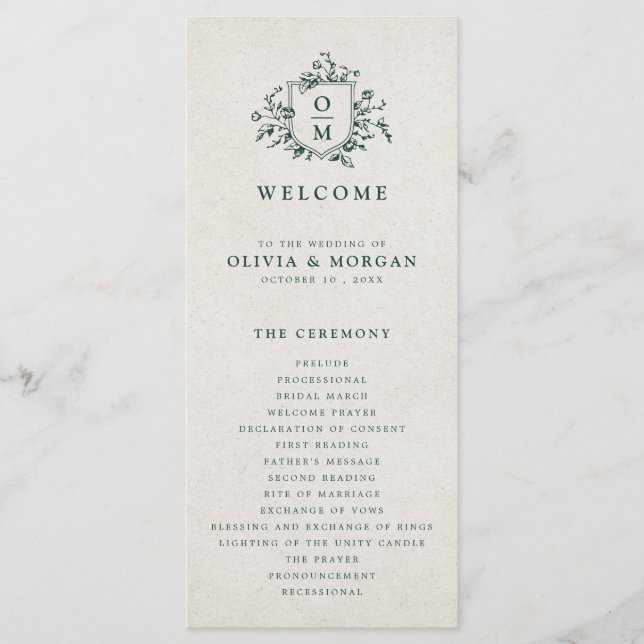 Programa Casamento Botânico Emerald Greenery Vintage (Frente)