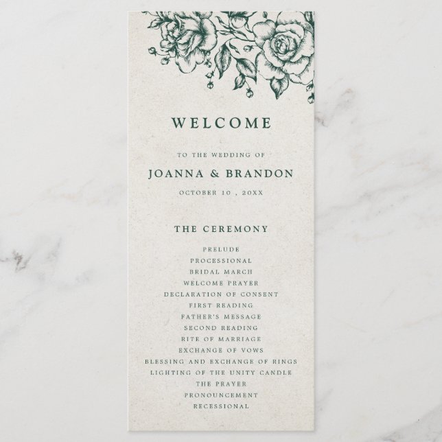 Programa Casamento Botânico Emerald Greenery Vintage (Frente)