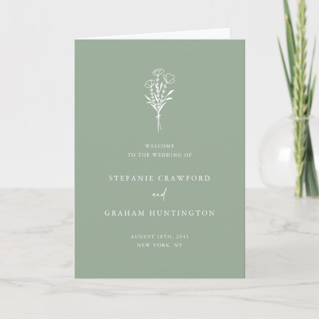 Programa Casamento Botânico Minimalista Boho Verde Salvia (Frente)
