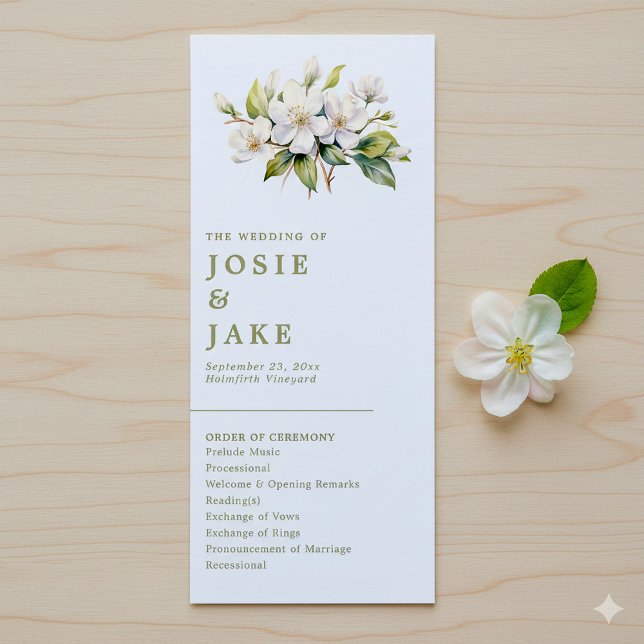 Programa Casamento Botânico Minimalista do Blossom da Apple (Apple blossom pretty botanical wedding program front and back)
