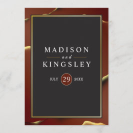 Programa Casamento 🤵 Burgundy Dourado Elegant Inky Abstrat