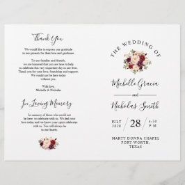 Programa Casamento Burgundy Watercolor Floral, FOL