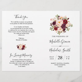 Programa Casamento Burgundy Watercolor Floral, FOL