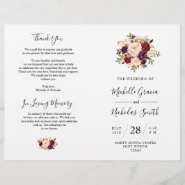 Programa Casamento Burgundy Watercolor Floral, FOL
