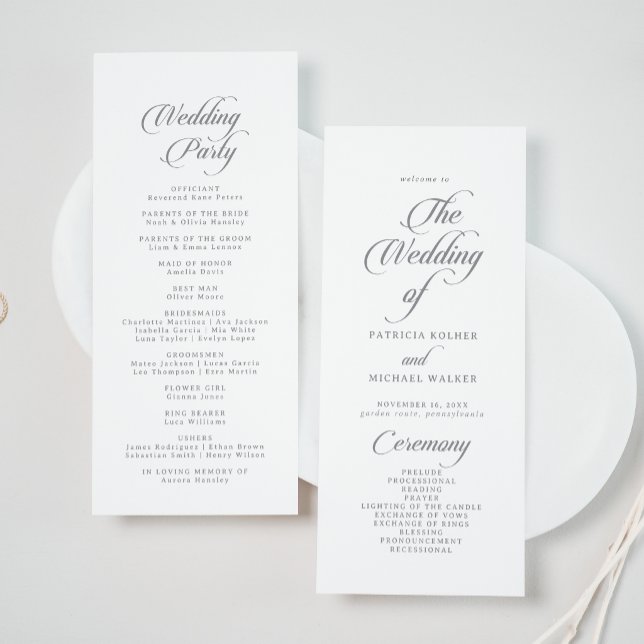 Programa Casamento Chá Comprido Caligrafia Chic Clássico (Criador carregado)