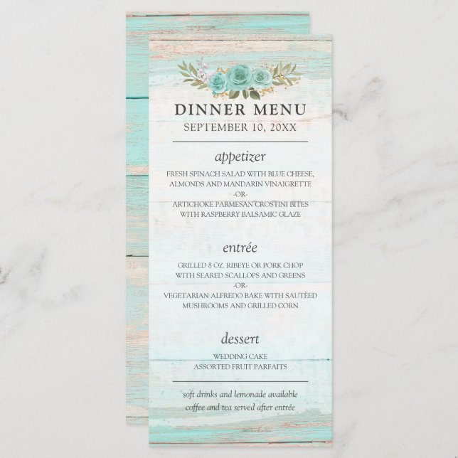 Programa Casamento Chic País Floral Rustic Wood Turquoise (Frente/Verso)