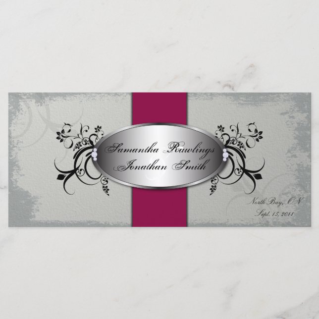 Programa Casamento Cinza Elegante Cherry Red Flora (Frente)