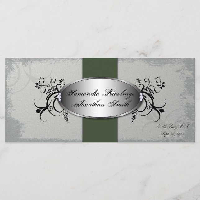 Programa Casamento Cinza Elegante Verde Vintage Fl (Frente)