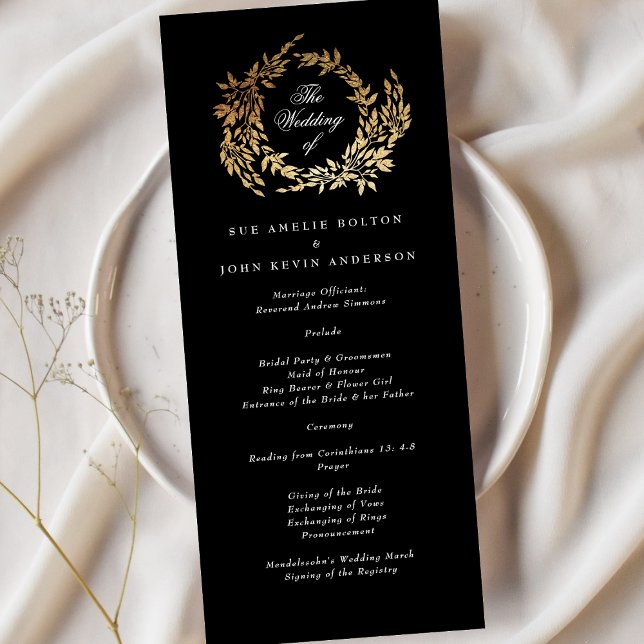 Programa Casamento clássico de crest preto monograma tradic (Criador carregado)