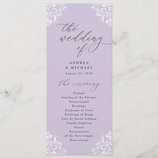 Programa Casamento Clássico de Lavanda Roxo da Elegante (Frente)