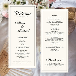 Programa Casamento clássico elegante caligrafia preta marfi