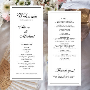 Programa Casamento clássico elegante caligrafia preto branc