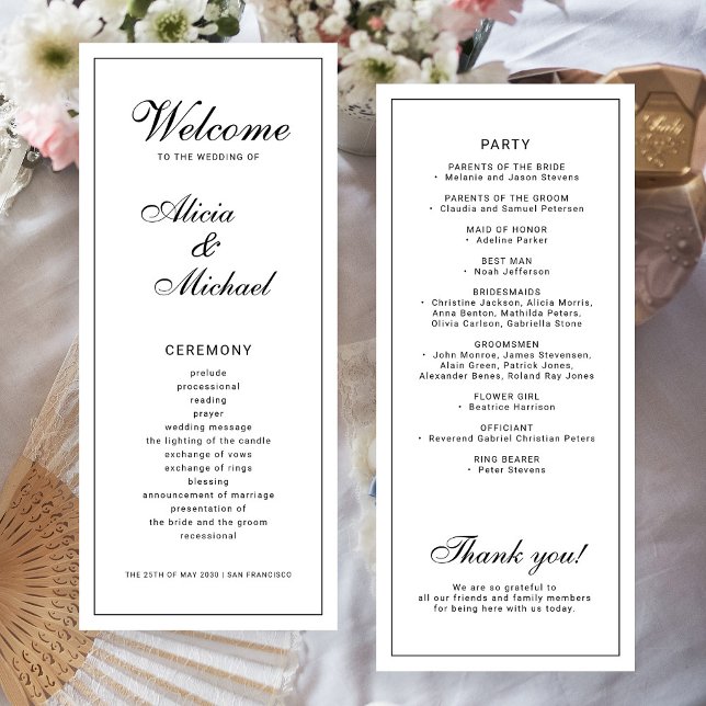 Programa Casamento clássico elegante caligrafia preto branc (Criador carregado)