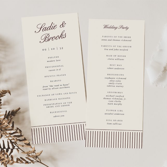 Programa Casamento Clássico em Burgundy Escuro com Pinstrip (Criador carregado)