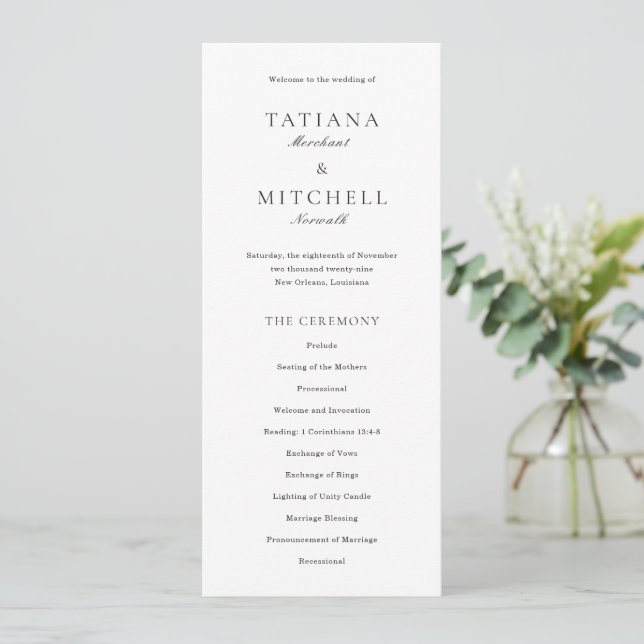 Programa Casamento Clássico Preto e Branco Elegante (Em pé/Frente)