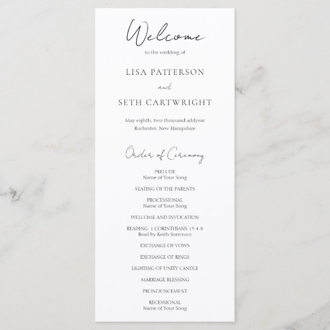 Programa Casamento Clássico Preto e Branco Minimalista (Frente)