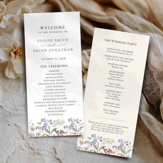 Programa Casamento Colorido de Primavera Wildflower Meadow  (Colorful Spring Wildflower Meadow Garden Wedding Program)