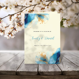 Programa Casamento com abstrato Azul e Dourada Aquarela