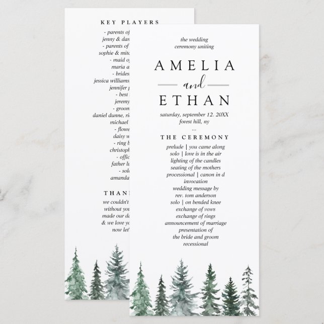 Programa Casamento com Aquarela Florestal de Inverno (Frente/Verso)