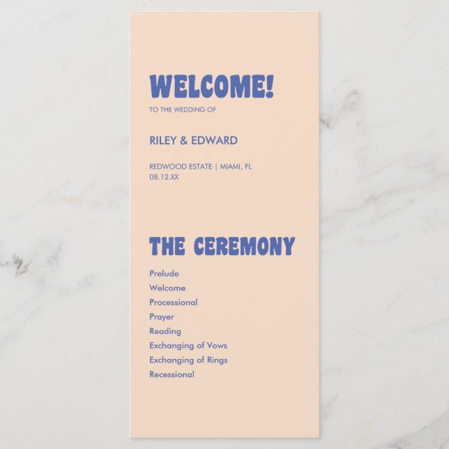 Programa Casamento com bege azul moderno e retrô (Frente)