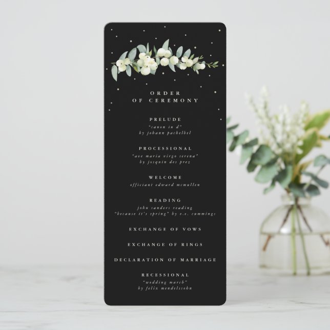 Programa Casamento com Caule de Snowberry Preto Elegante e  (Em pé/Frente)