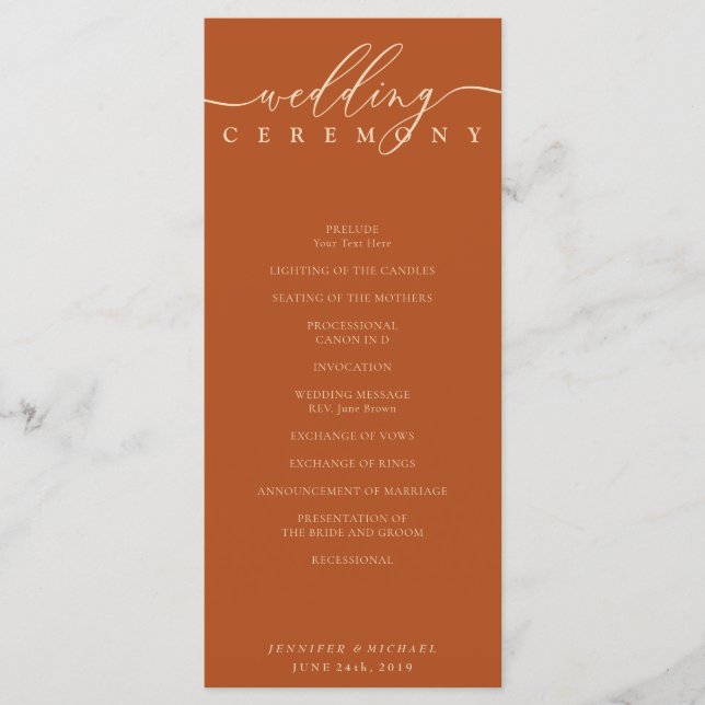 Programa Casamento com cerimônia de terracota minimalista (Frente)