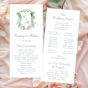 Programa Casamento com Crista Floral Azul Empoeirado