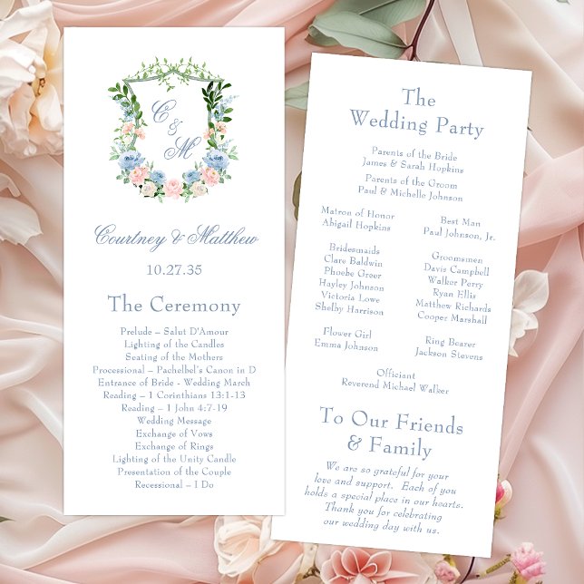 Programa Casamento com Crista Floral Azul Empoeirado (Criador carregado)