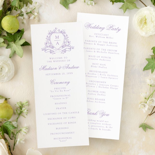 Programa Casamento com Crista Floral de Monograma Lavanda E (Criador carregado)